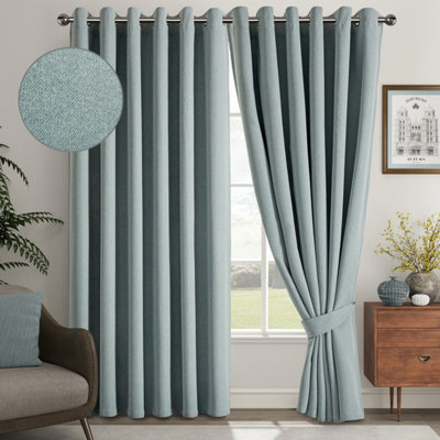 Ameha Sage Green Linen Curtain 100% Blackout Thermal Energy Efficient Thermal Insulated 66X90' Curtain Pair For Modern Uk Homes from B&Q
