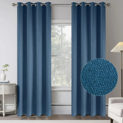 Ameha Blue 100%blackout Curtain 66X72'' Linen Texture Thermal Insulated 260Gsm Eyelet Curtain Pair Energy Saving Winter & Summer Uk Home from B&Q
