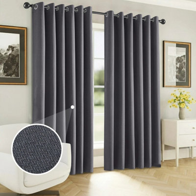 Ameha Charcoal 100%blackout Curtain 66X72'' Linen Texture Thermal Insulated Eyelet Curtain Pair Energy Saving Winter & Summer Uk Home from B&Q