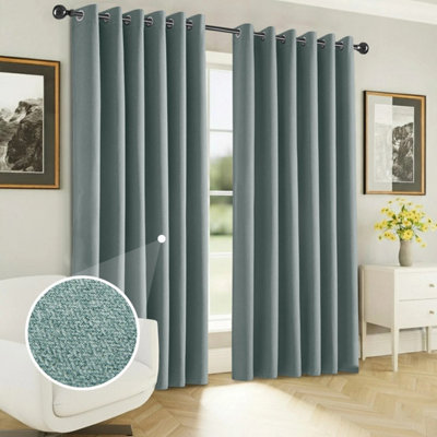 Ameha Sage Green Blackout Curtain 90X90'' Linen Texture Fabric Thermal Insulated Ready Made Ringtop Energy Efficient Window Curtain Pair from B&Q