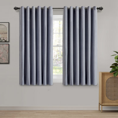 Ameha Plain Blackout Eyelet Curtain Thermal Insulated Linen Textured Bedroom Window Ringtop Curtain Pair With Tie Backs (Grey46'x54') from B&Q