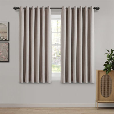 Ameha Plain Blackout Eyelet Curtain Thermal Insulated Linen Texture Fabric Bedroom Kitchen Window Curtain Pair- Beige46''x54'' from B&Q