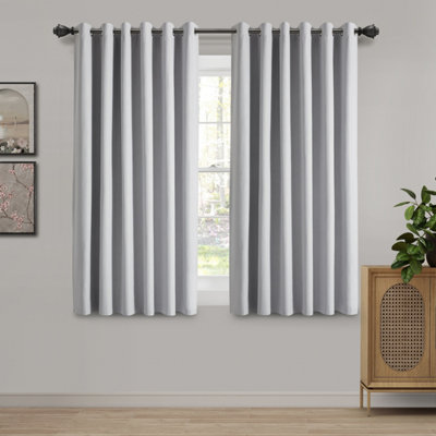 Ameha Plain 100%blackout Ringtop Curtain Luxury Linen 135 Gsm Thermal Insulated Window Curtains Pair Silver 46'x54' With Tie Backs from B&Q