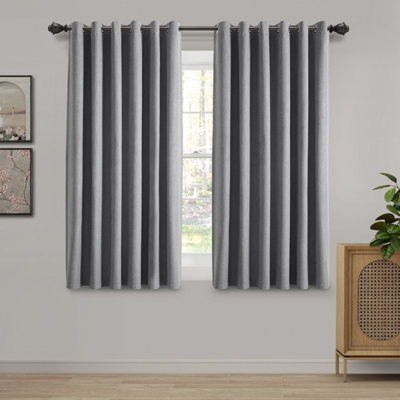 Ameha Charcoal 135 Gsm Linen Thermal 100%blackout Plain Curtain For Bedroom Kitchen Energy Efficient Curtains Pair With Tie Back 46'x54' from B&Q
