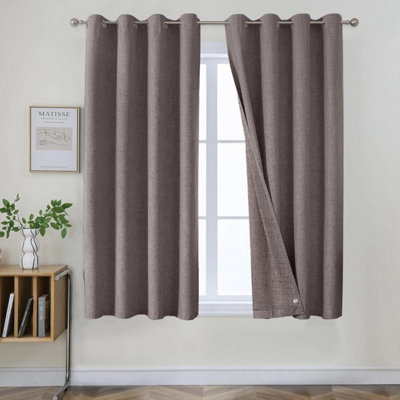 Ameha Mocha Plain Curtain 100%blackout Linen Texture Fabric Thermal Insulated 66''x54'' Window Ringtop Curtain Pair With Tie Backs from B&Q