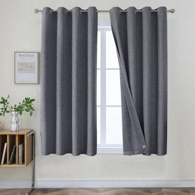 Ameha Grey 100%blackout Curtain,noise Reducing Plain Linen Soft Texture Insulated Modern Window Treatment 46''x54'' Curtain Pair from B&Q