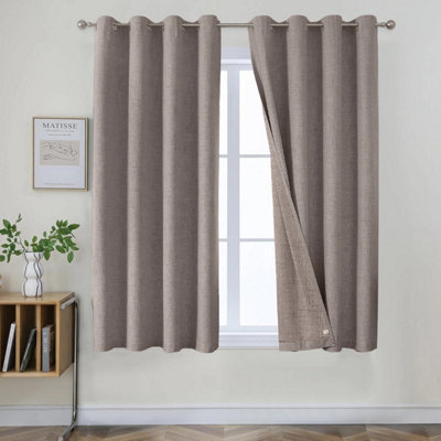 Ameha Beige Linen Texture Fabric Plain Curtain 100%blackout Thermal Insulated 66''x54'' Window Ringtop Curtain Pair With Tie Back from B&Q