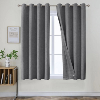 Ameha Plain 100%blackout Curtain For Kitchen Window Treatment Linen Texture Fabric Curtain Charcoal Ready Made Thermal Insulated 66'x54' from B&Q