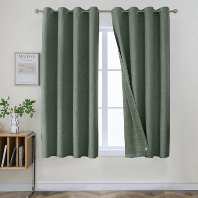 Ameha Sage 100%blackout Curtain Plain Thermal Insulated Window Curtain 66X54' Energy-Efficient 135Gsm Linen Textured Fabric Curtain Pair from B&Q