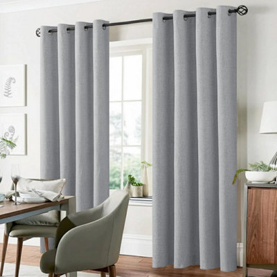 Ameha Silver 100%blackout Eyelet Curtains-Energy Efficient Linen Texture Thermal Insulated Bedroom Ready Made Ringtop Curtains 66'x72' from B&Q