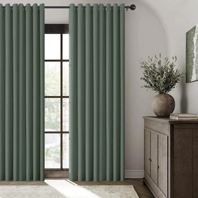 Ameha Sage Green Curtain Plain 100%blackout Winter Summer Energy Efficient Thermal Insulated Drapes Bedroom Living Room 90X90' Uk from B&Q