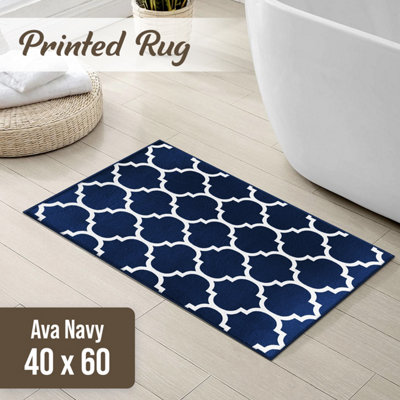 Ameha Ava Navy Printed Rug Luxury Entrance Door Mat Kitchen Floor Mats Small Bath Door Mat (40X60 CmMoroccan Trellis Pattern) Rugs from B&Q