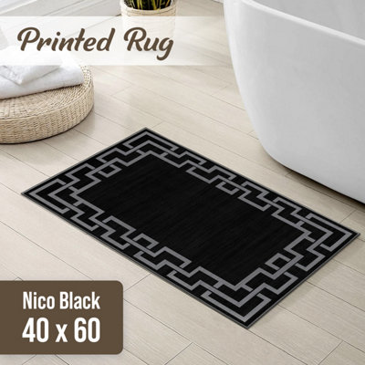 Ameha Printed Rug Non Slip Entrance Door Mat 40X60 Cm Small Area Rugs Nico Black Pattern Geometric Bath Door Mats from B&Q