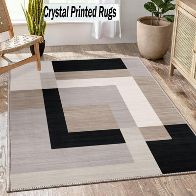 Ameha Stylish Milo Neutral Printed Rug Hallway Area 120X170 Cm Carpet Living Room Bedroom Area Rugs from B&Q
