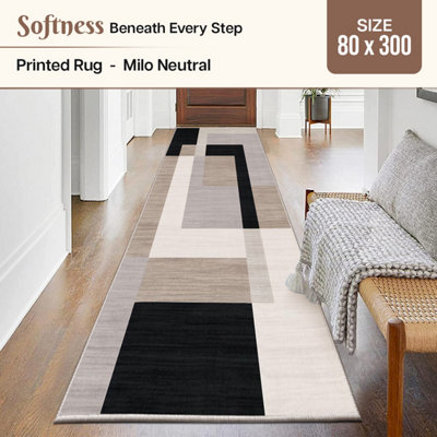 Ameha Printed Rug Living Room Bedroom Runner Non Slip Hallway Extra Large Area Rug Kitchen Floor Mats(Milo Neutral80X300 Cm) from B&Q