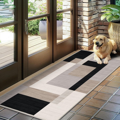 Ameha Milo Neutral Printed Rug 60X220 Cm Non Slip Kitchen Hallway Runner Rug Large Floor Mats Carpet from B&Q
