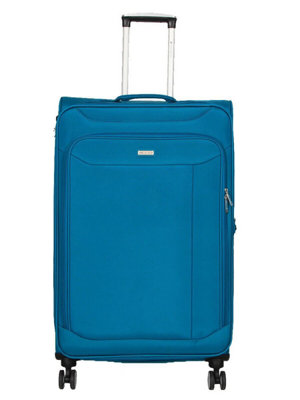 Infinity Luggage Lightweight Dual 4 Wheel Soft Shell Suitcase In Teal Large