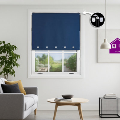 Furnished Blackout Roller Blinds With Square Eyelets And Metal Fittings- Navy Blue Trimmable (W)45Cm (L)165Cm from B&Q