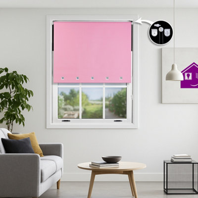 Furnished Blackout Roller Blinds With Square Eyelets And Metal Fittings- Pink Trimmable (W)105Cm (L)165Cm from B&Q