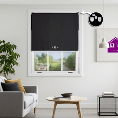 Furnished Blackout Roller Blinds With Triple Round Eyelets & Metal FittingsBlack (W)225Cm (L)210Cm from B&Q