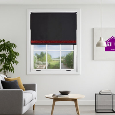 Furnished Black Fabric Blackout Roller Blind With Red Glitter EdgeTrimmable (W)200Cm X (L)210Cm from B&Q