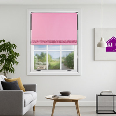 Furnished Pink Blackout Roller Blind With Pink Glitter EdgeTrimmable (W)175Cm X (L)165Cm from B&Q