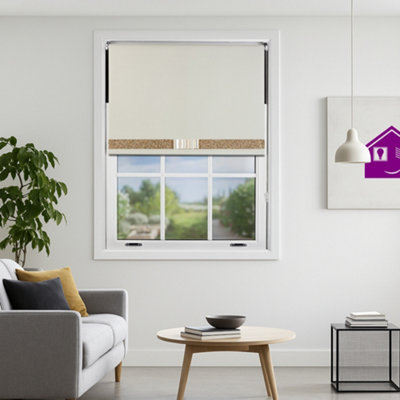 Furnished Cream Blackout Roller Blind With Decorative Gold Glitter & Cream BowTrimmable (W)155Cm X (L)165Cm from B&Q