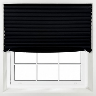 Furnished Stick On Blackout BlindsNo Drill Pleated ShadesRemovable Blockout ShuttersBlack (W)85Cm X (L)150Cm from B&Q