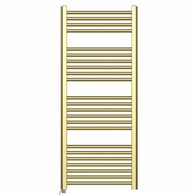 Myhomeware 500 X 1200 mm Shiny Gold Electric Bathroom Towel Rail Radiator With Manual Electric Element Pre-Filled Standard Element from B&Q