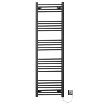 Myhomeware 600 X 1600mm Black Flat Electric Pre-Filled Heated Towel Rail Radiator For Bathroom Designer Standard Element from B&Q