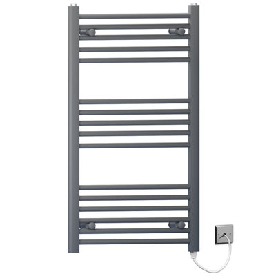 Myhomeware 450 X 900mm Anthracite Grey Flat Electric Pre-Filled Heated Towel Rail Radiator For Bathroom Designer Standard Element from B&Q