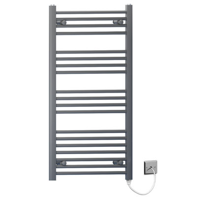 Myhomeware 450 X 1000mm Anthracite Grey Flat Electric Pre-Filled Heated Towel Rail Radiator For Bathroom Designer Standard Element from B&Q