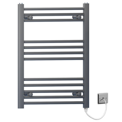 Myhomeware 550mm X 700mm Anthracite Grey Flat Electric Pre-Filled Heated Towel Rail Radiator For Bathroom Designer Standard Element from B&Q