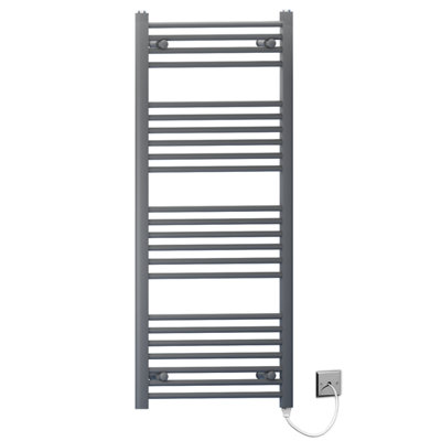 Myhomeware 550mm X 1200mm Anthracite Grey Flat Electric Pre-Filled Heated Towel Rail Radiator For Bathroom Designer Standard Element from B&Q