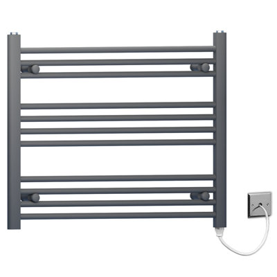 Myhomeware 900 X 600mm Anthracite Grey Flat Electric Pre-Filled Heated Towel Rail Radiator For Bathroom Designer Standard Element from B&Q