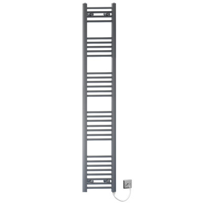 Myhomeware 300mm X 1700mm Anthracite Grey Flat Electric Pre-Filled Heated Towel Rail Radiator For Bathroom Designer Standard Element from B&Q
