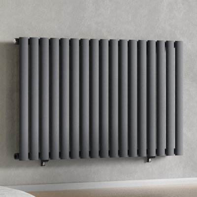 Myhomeware Anthracite Gray 1020 X 600 mm Modern Horizontal Column Designer Radiator Oval Single Panel Radiator Heater from B&Q