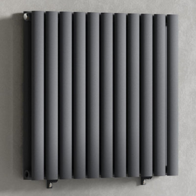 Myhomeware 660 X 600 Mm Modern Horizontal Column Designer Radiator Oval Double Panel Radiator Heater Anthracite/Gray