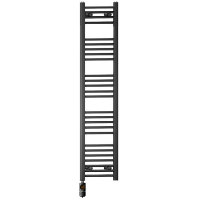 Myhomeware 300 X 1400 mm Matt Black Electric Bathroom Towel Rail Radiator Heater With Af Thermostatic Electric Element Pre-Filled from B&Q