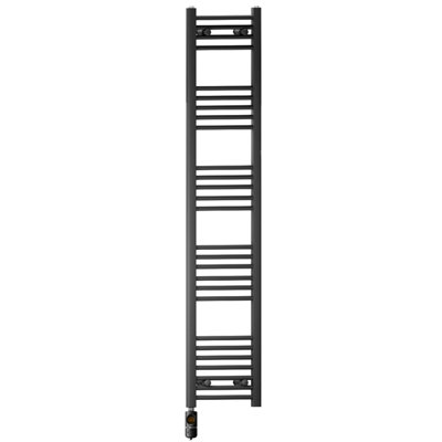 Myhomeware 400 X 1600 mm Matt Black Electric Bathroom Towel Rail Radiator Heater With Af Thermostatic Electric Element Pre-Filled from B&Q