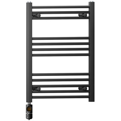 Myhomeware 600 X 700 mm Matt Black Electric Bathroom Towel Rail Radiator Heater With Af Thermostatic Electric Element Pre-Filled from B&Q