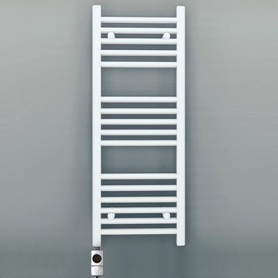 Myhomeware 400 X 900 mm White Electric Bathroom Towel Rail Radiator Heater With Af Thermostatic Electric Element Pre-Filled from B&Q