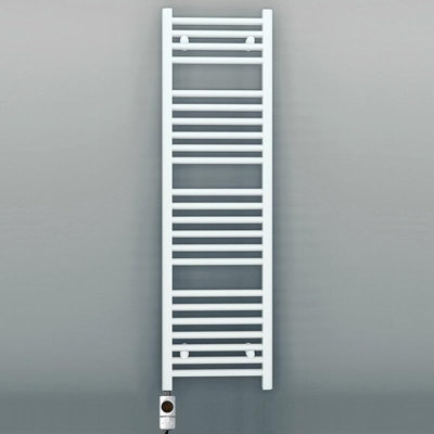 Myhomeware 400 X 1200 mm White Electric Bathroom Towel Rail Radiator Heater With Af Thermostatic Electric Element Pre-Filled from B&Q