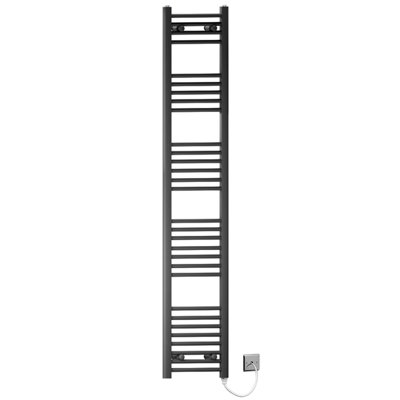 Myhomeware 350 X 1700mm Black Flat Electric Pre-Filled Heated Towel Rail Radiator For Bathroom Designer Standard Element from B&Q