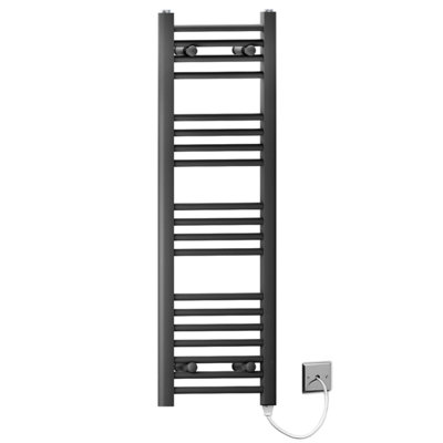 Myhomeware 400 X 1000mm Black Flat Electric Pre-Filled Heated Towel Rail Radiator For Bathroom Designer Standard Element from B&Q