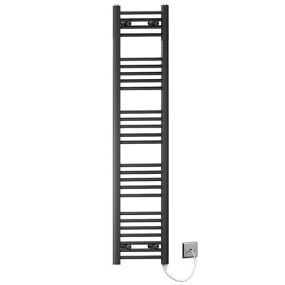Myhomeware 400 X 1400mm Black Flat Electric Pre-Filled Heated Towel Rail Radiator For Bathroom Designer Standard Element from B&Q