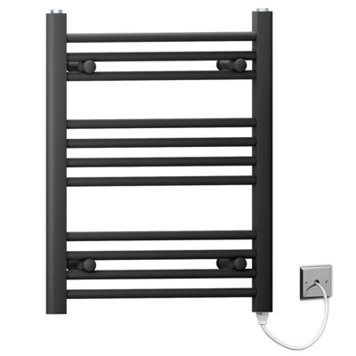 Myhomeware 450 X 600mm Black Flat Electric Pre-Filled Heated Towel Rail Radiator For Bathroom Designer Standard Element from B&Q