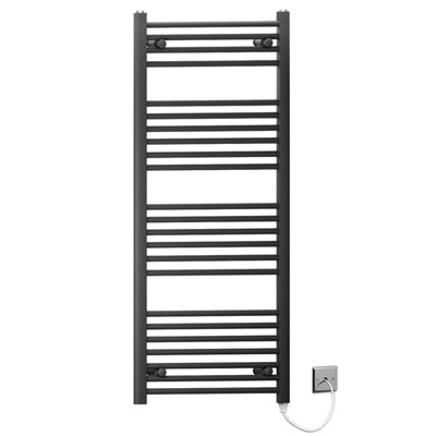 Myhomeware 500 X 1200mm Black Flat Electric Pre-Filled Heated Towel Rail Radiator For Bathroom Designer Standard Element from B&Q
