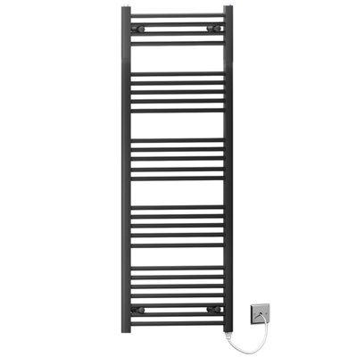 Myhomeware 500 X 1400mm Black Flat Electric Pre-Filled Heated Towel Rail Radiator For Bathroom Designer Standard Element from B&Q