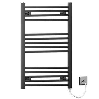 Myhomeware 600 X 800mm Black Flat Electric Pre-Filled Heated Towel Rail Radiator For Bathroom Designer Standard Element from B&Q